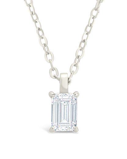 Sterling Silver Emerald Prong Set Pendant Silver