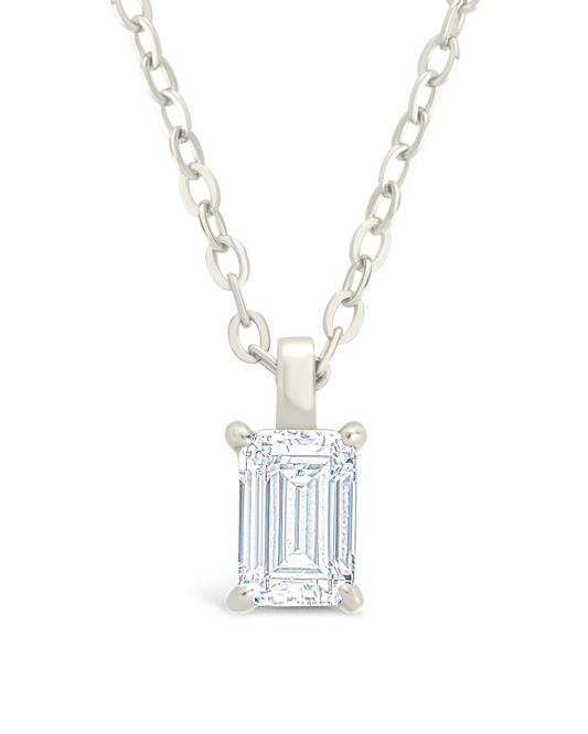 Sterling Silver Emerald Prong Set Pendant Silver