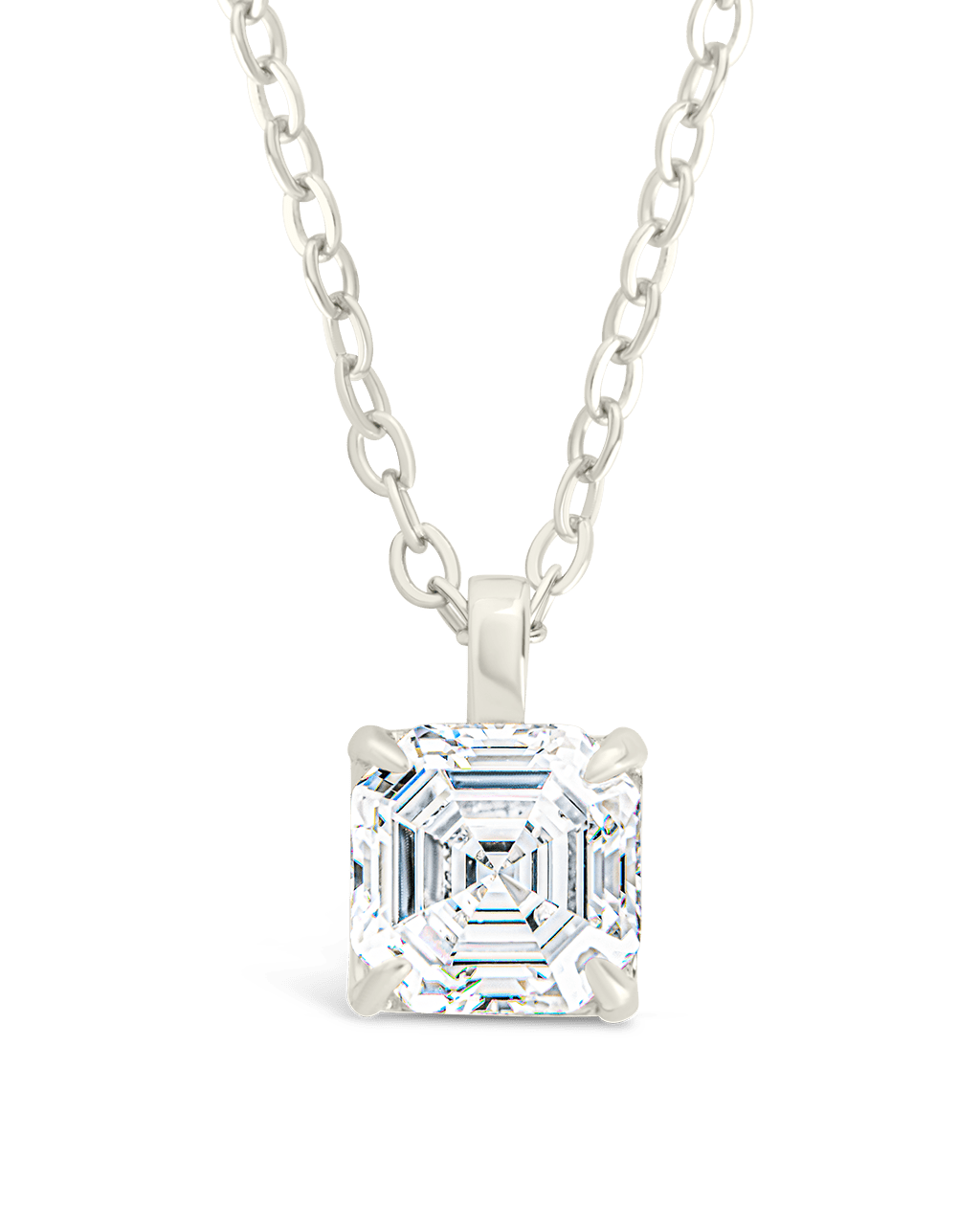 Sterling Silver Asscher Prong Set Pendant Silver