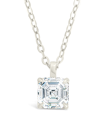 Sterling Silver Asscher Prong Set Pendant Silver