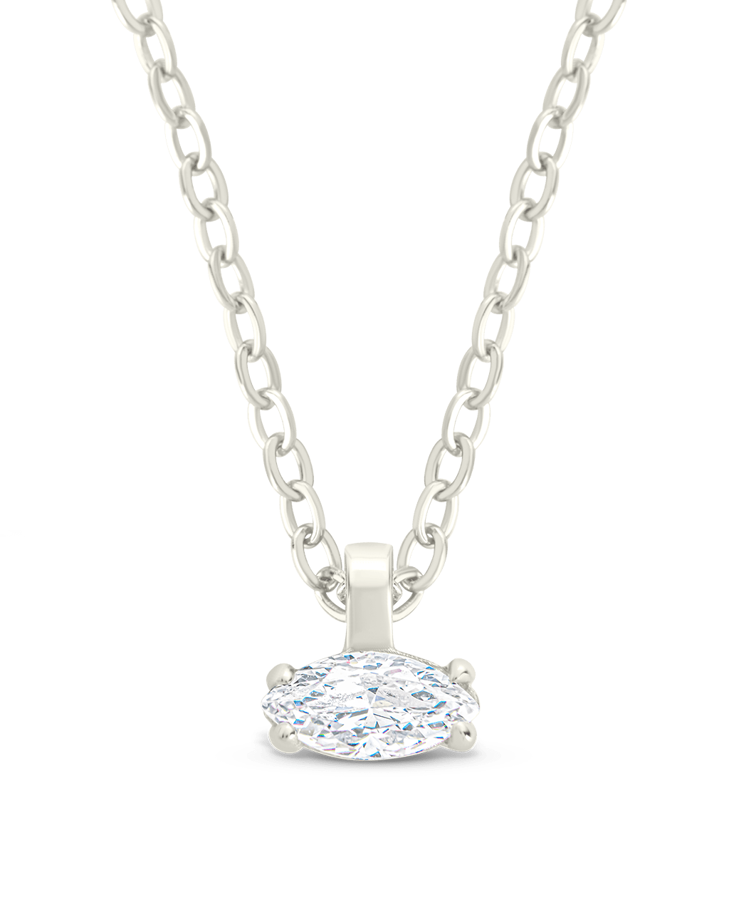 Sterling Silver Marquise Prong Set Pendant Silver