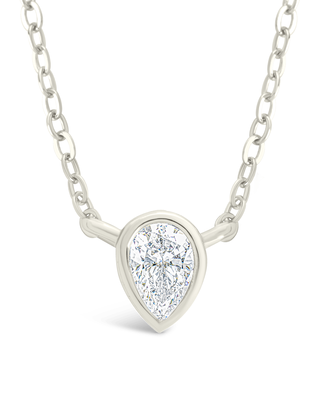 Sterling Silver Pear Bezel Set Pendant Silver