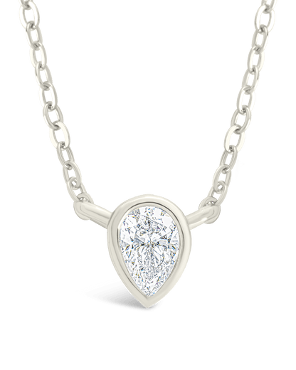 Sterling Silver Pear Bezel Set Pendant Silver