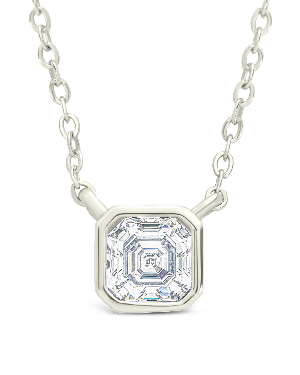 Sterling Silver Asscher Bezel Set Pendant Silver