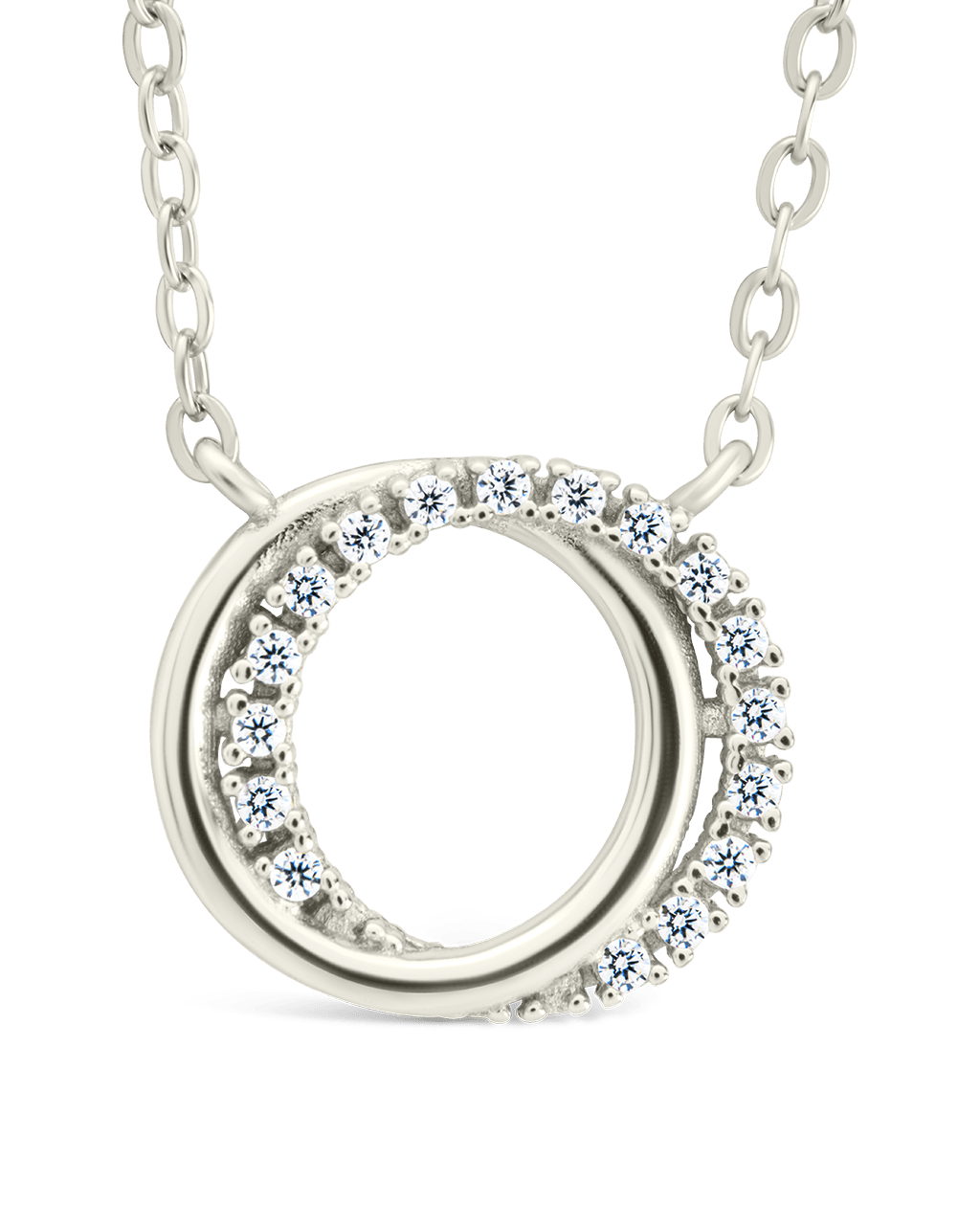 Sterling Silver CZ Interlocking Circle Pendant Silver