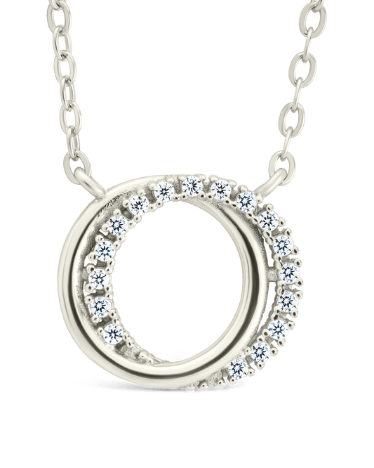 Sterling Silver CZ Interlocking Circle Pendant Silver