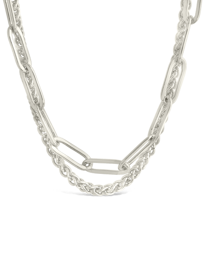 Emery Paperclip & Curb Chain Layered Necklace Silver