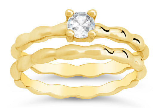 Nicola Molten CZ Band Ring Set Gold