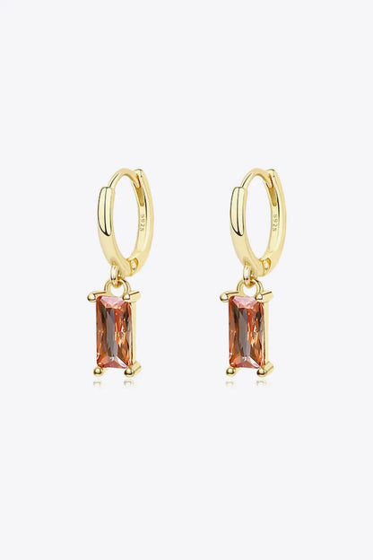 Retro 925 Sterling Silver Cubic Zirconia Drop Earrings Gold Brown One Size