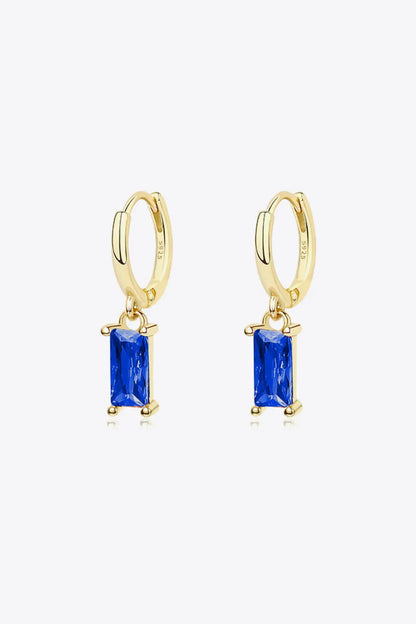 Retro 925 Sterling Silver Cubic Zirconia Drop Earrings Gold Blue One Size
