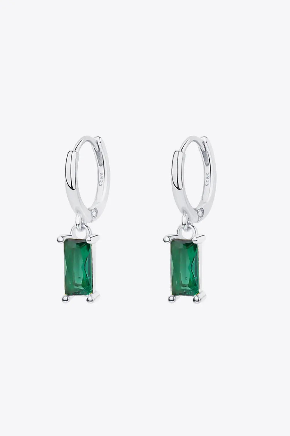 Retro 925 Sterling Silver Cubic Zirconia Drop Earrings Silver Green One Size