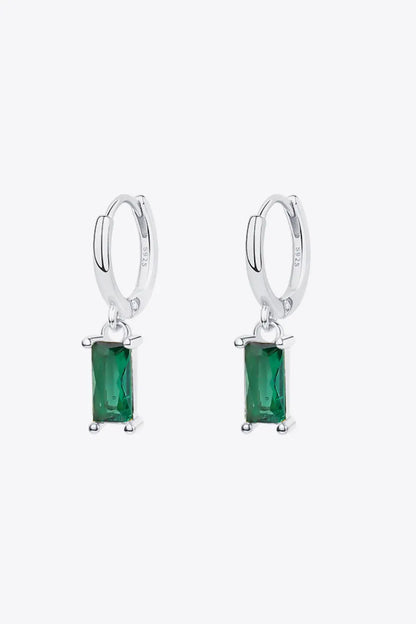 Retro 925 Sterling Silver Cubic Zirconia Drop Earrings Silver Green One Size