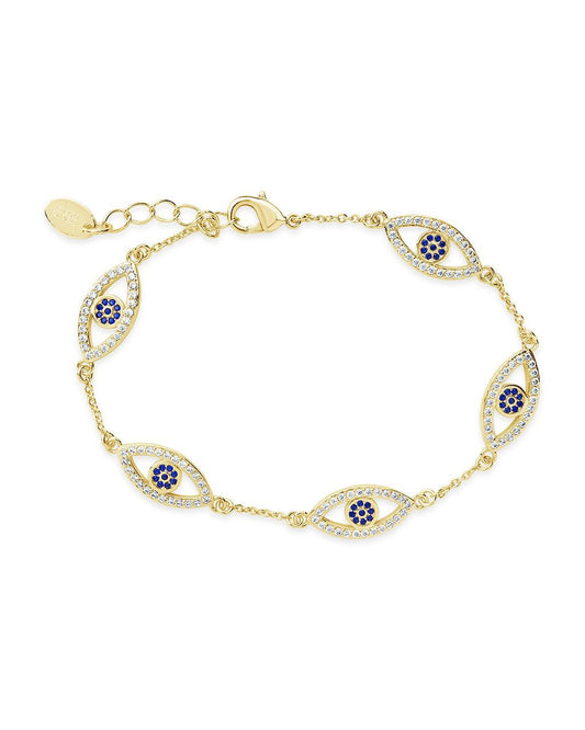Evil Eye Bracelet with CZ Gold Blue