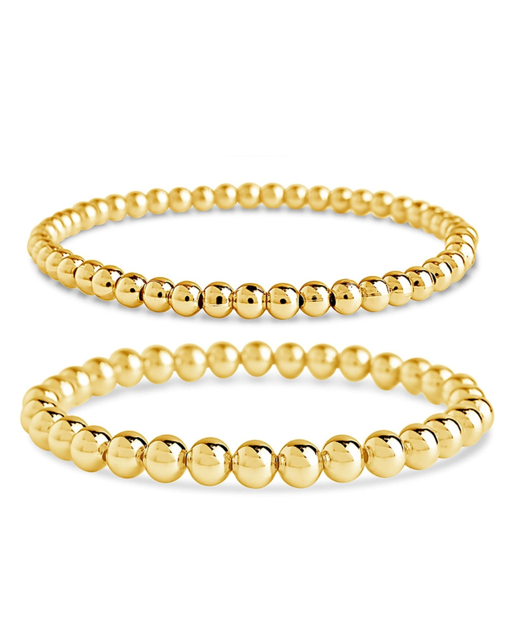 Sterling Silver Beaded Stretch Bracelet Sets Gold 2 Pc Set: 4mm 6mm