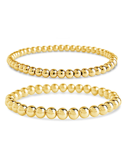 Sterling Silver Beaded Stretch Bracelet Sets Gold 2 Pc Set: 4mm 6mm