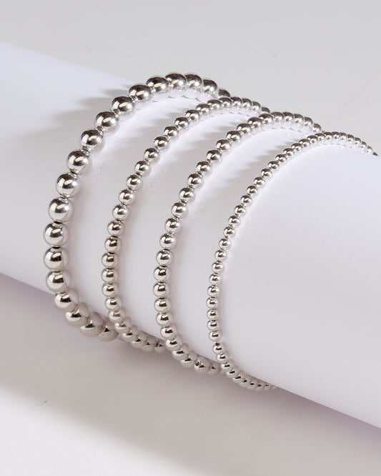 Sterling Silver Beaded Stretch Bracelet Sets Silver 2 Pc Set: 2mm 2mm