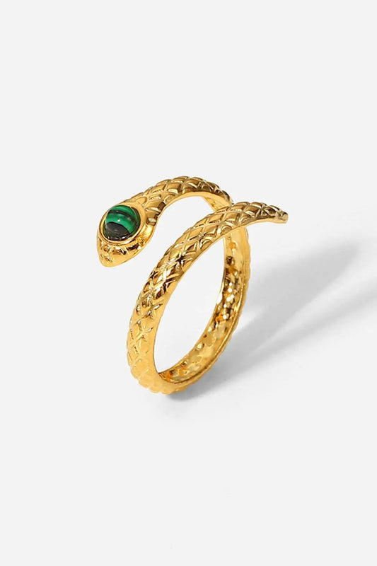 Snake Charmer Malachite Snake-Shaped Bypass Ring Gold One Size