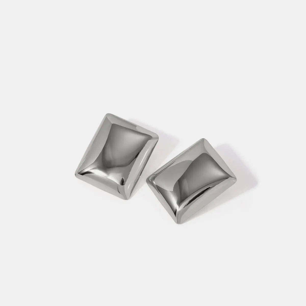 Stainless Steel Rectangular Stud Earrings Silver One Size