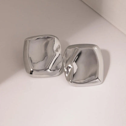 Stainless Steel Square Stud Earrings Silver One Size
