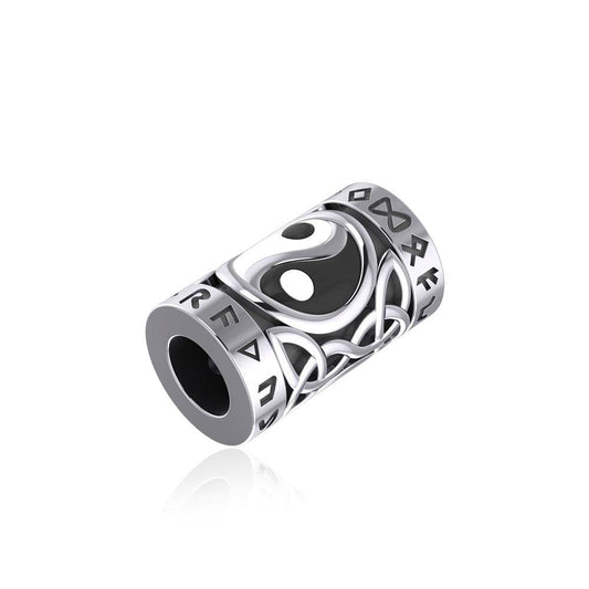 Yin Yang in Circle with Rune Symbol and Celtic Accented Silver Bead TBD370
