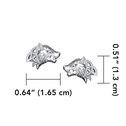 Wolves with Celtic Sterling Silver Post Earrings TER1789
