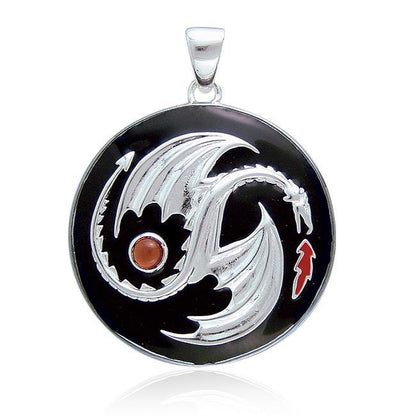 Yin Yang Dragon Sterling Silver Pendant With Genuine Garnet by Oberon Zell TP3207