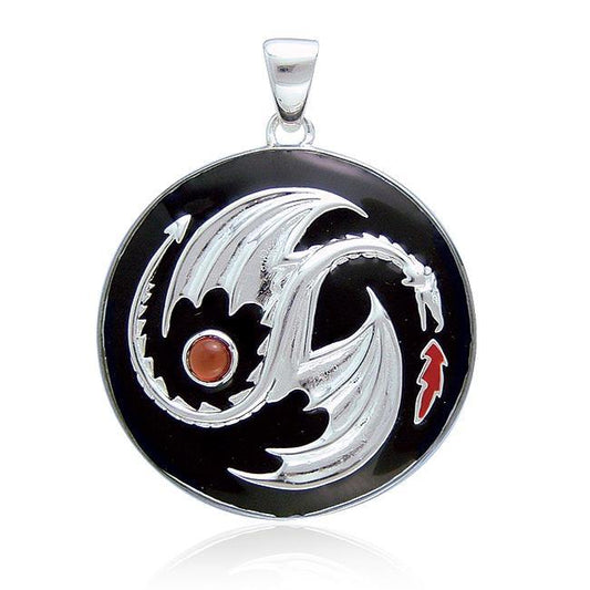Yin Yang Dragon Sterling Silver Pendant With Genuine Garnet by Oberon Zell TP3207