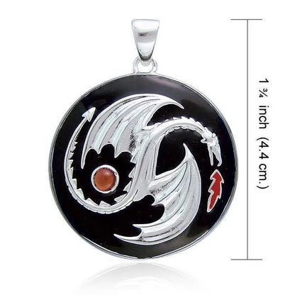 Yin Yang Dragon Sterling Silver Pendant With Genuine Garnet by Oberon Zell TP3207