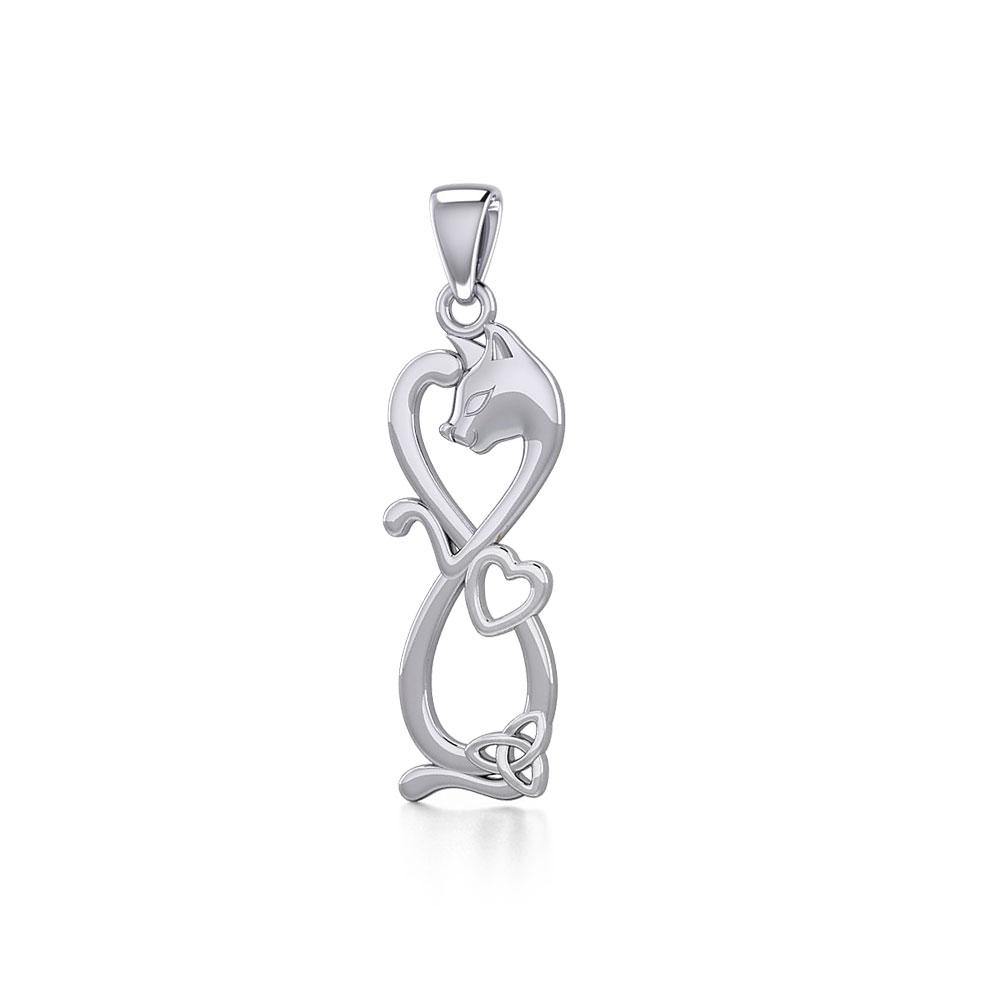 Infinity Cat with Heart and Celtic Trinity Knot Sterling Silver Pendant TPD5279