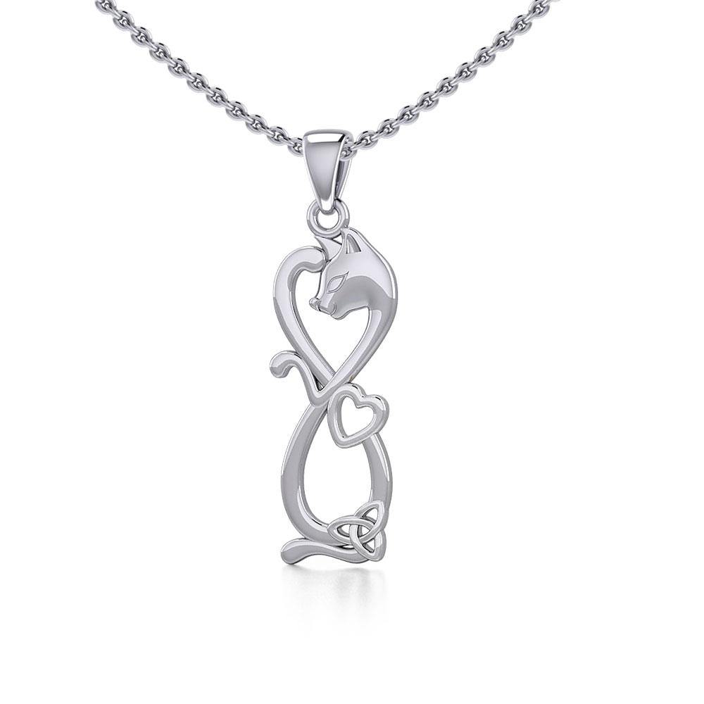 Infinity Cat with Heart and Celtic Trinity Knot Sterling Silver Pendant TPD5279