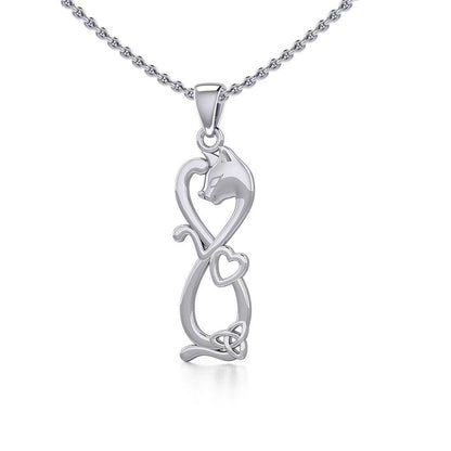 Infinity Cat with Heart and Celtic Trinity Knot Sterling Silver Pendant TPD5279