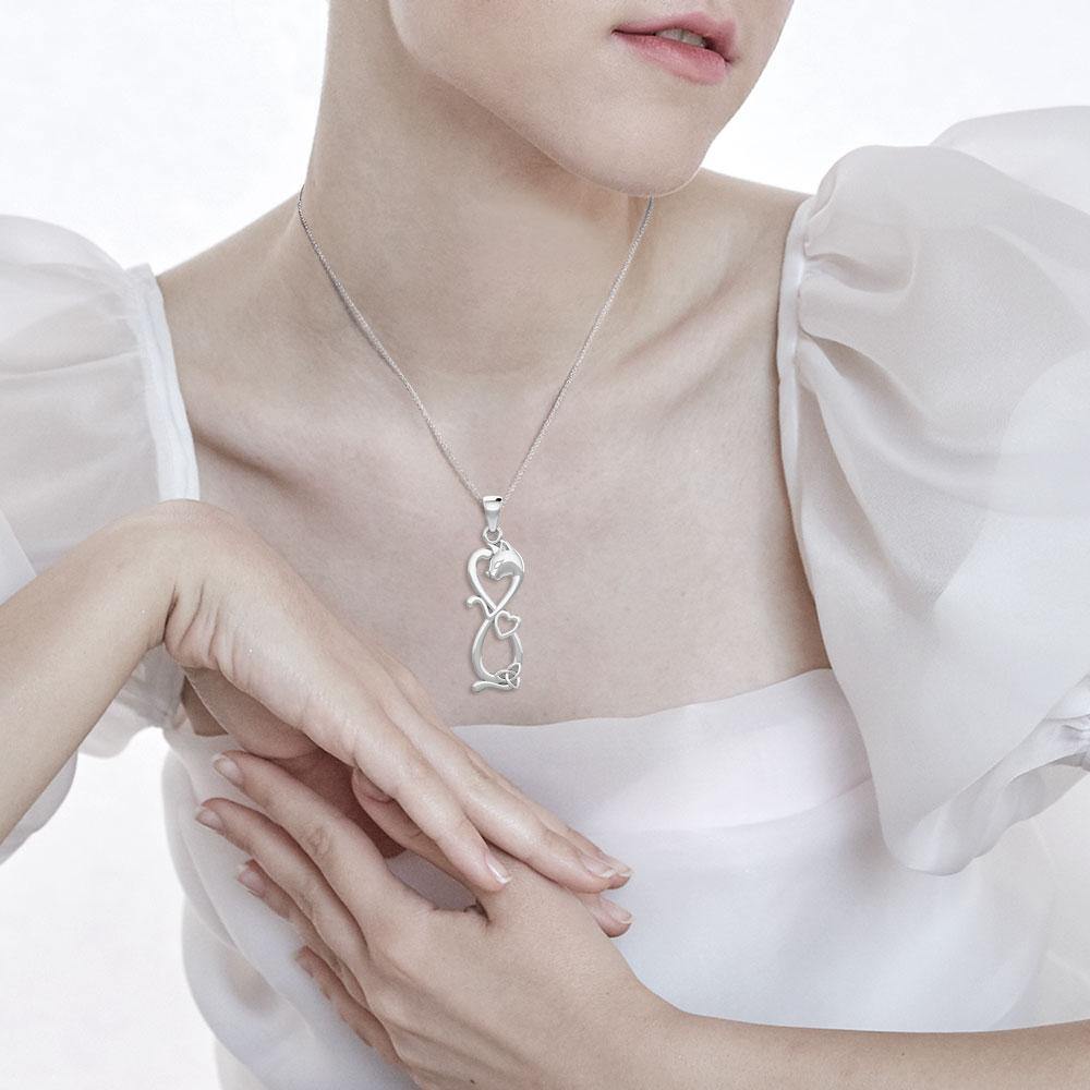 Infinity Cat with Heart and Celtic Trinity Knot Sterling Silver Pendant TPD5279