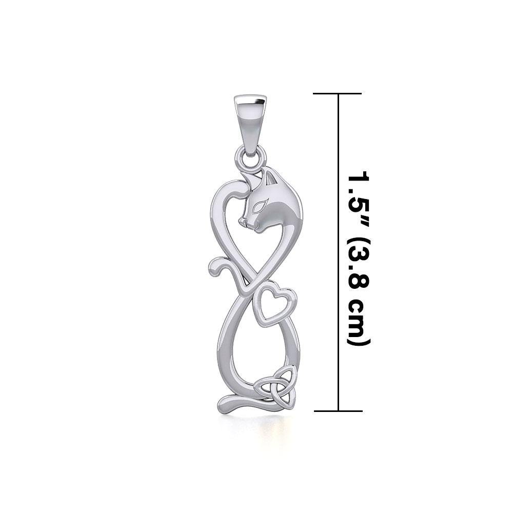 Infinity Cat with Heart and Celtic Trinity Knot Sterling Silver Pendant TPD5279