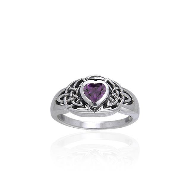 Celtic Knotwork Sterling Silver Ring TRI168 Genuine Amethyst