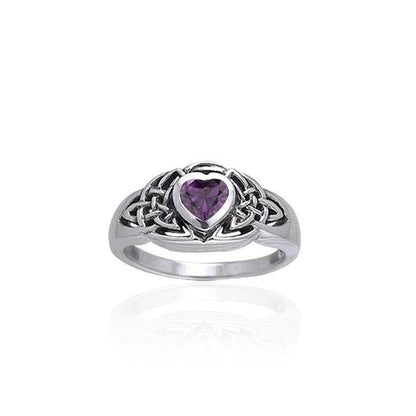 Celtic Knotwork Sterling Silver Ring TRI168 Genuine Amethyst