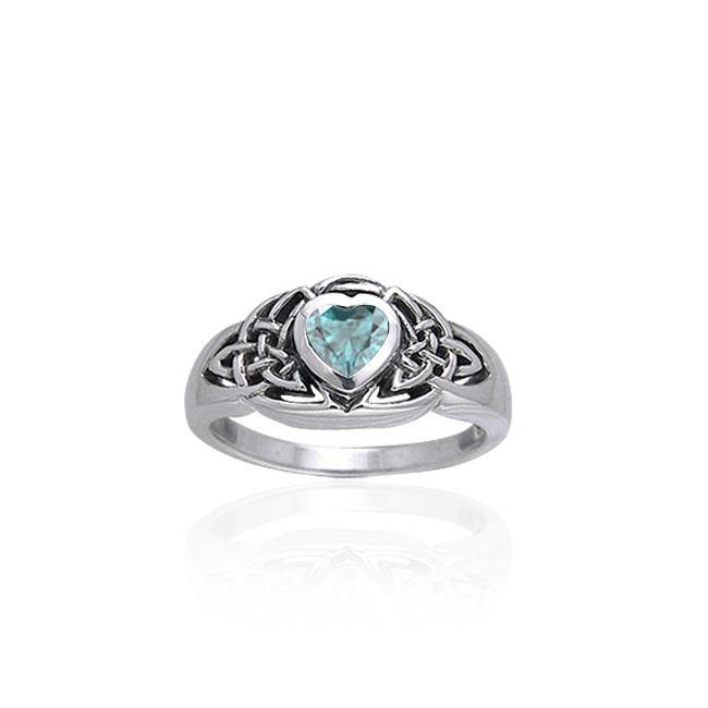 Celtic Knotwork Sterling Silver Ring TRI168 Genuine Blue Topaz