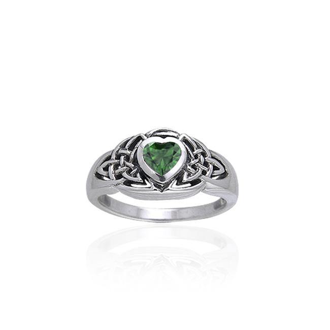 Celtic Knotwork Sterling Silver Ring TRI168 Emerald Glass