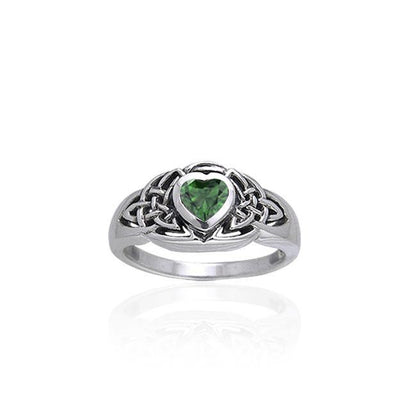Celtic Knotwork Sterling Silver Ring TRI168 Emerald Glass
