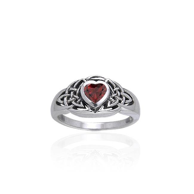 Celtic Knotwork Sterling Silver Ring TRI168 Genuine Garnet