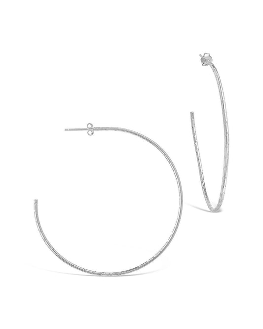 Sterling Silver Textured Hoops Silver