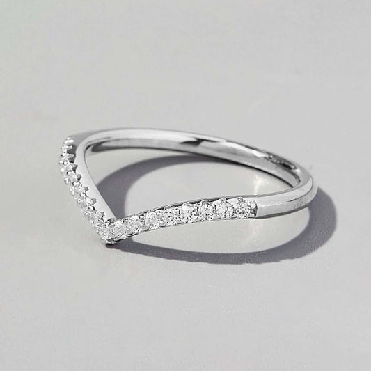 V Shape Inlaid Zircon 925 Sterling Silver Ring Silver