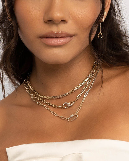 14k Gold Large Open Link Chain with Diamond Handcuffs Necklace