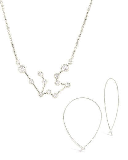 'When Stars Align Set' - Constellation Necklace & Delicate Threader Earrings Silver