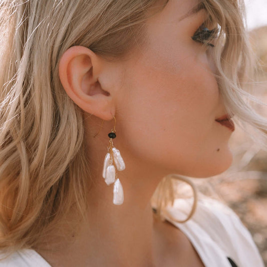 White Stick Pearl Earrings White