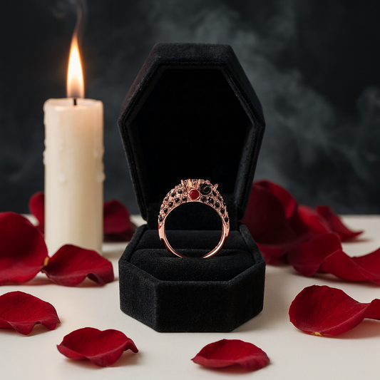 You're My Life- 14K Gold Skull, Cross Black Rose EVN™ and Diamond Gothic Promise Ring