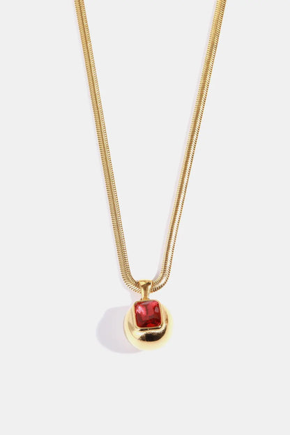 Zircon 18K Gold-Plated Geometrical Shape Pendant Necklace Deep Red One Size