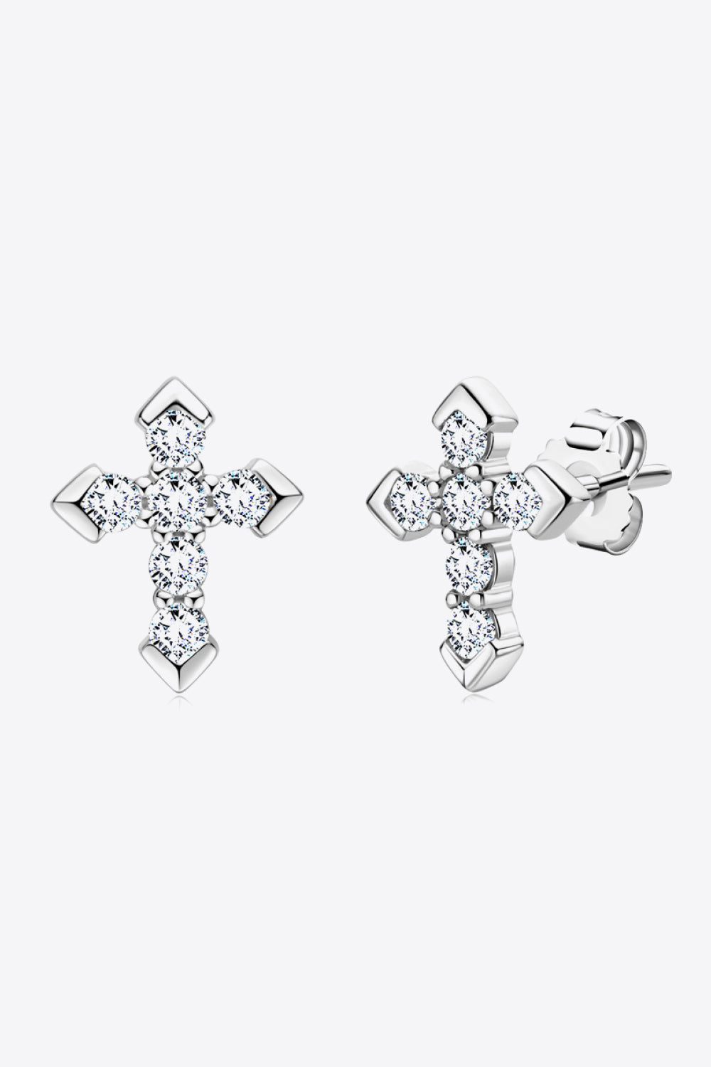 Moissanite Cross Stud Earrings Silver One Size
