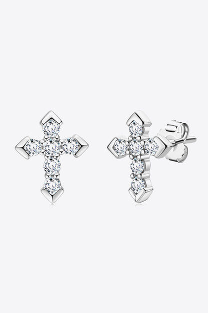 Moissanite Cross Stud Earrings Silver One Size