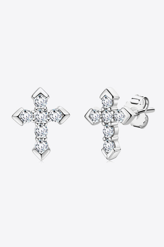 Moissanite Cross Stud Earrings Silver One Size