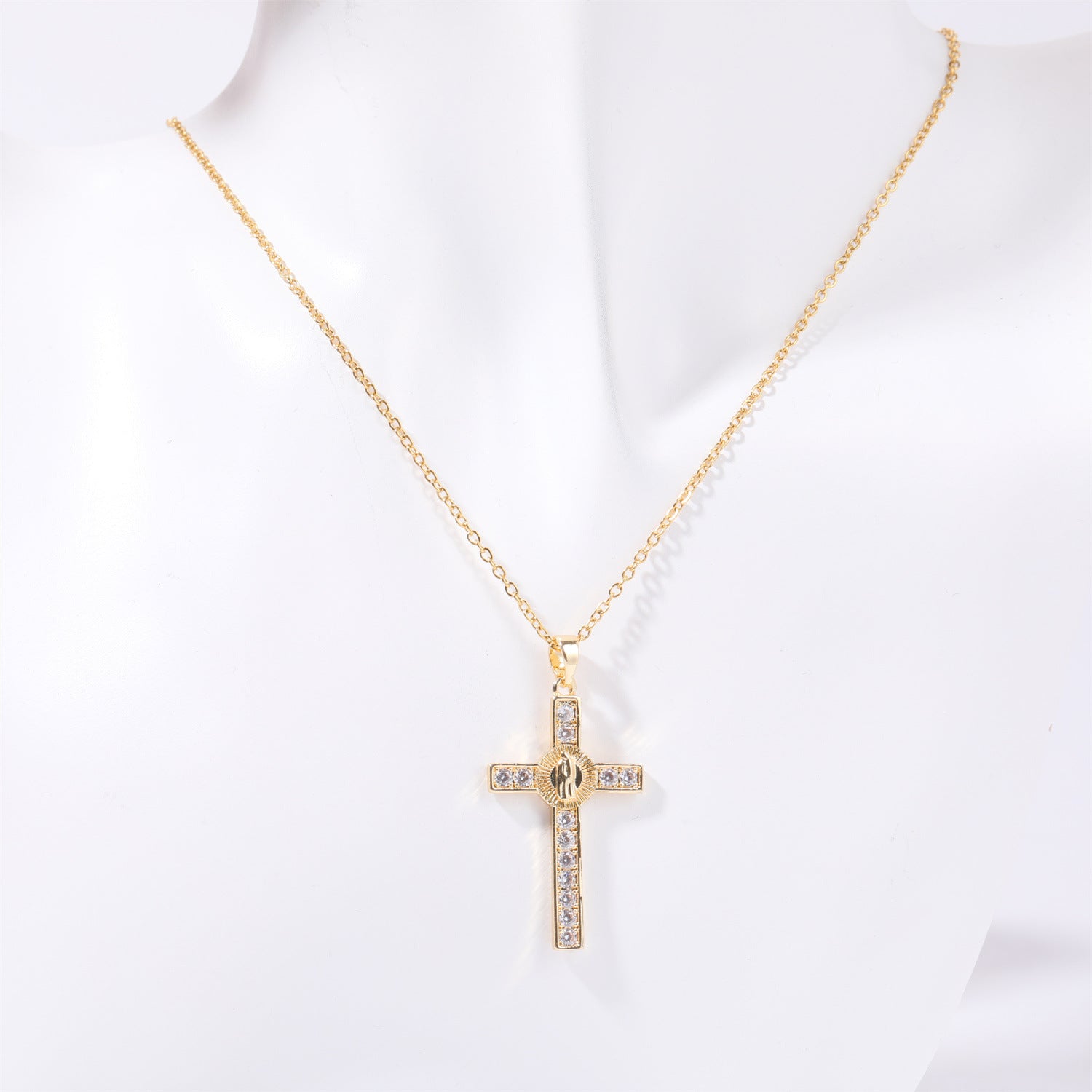 Stainless Steel Inlaid Zircon Cross Necklace Style C One Size